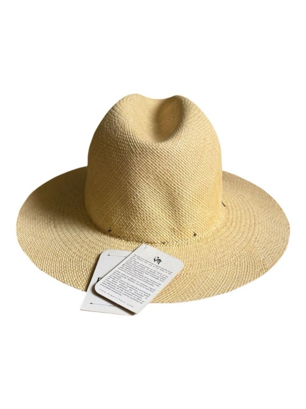 Bigalli Genuine Panama Hat Small Natural Toquilla Straw Wide Brim Ecuador NWT